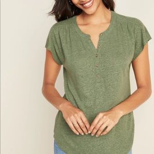 Old Navy Green Loose Linen-Blend Jersey Henley Top